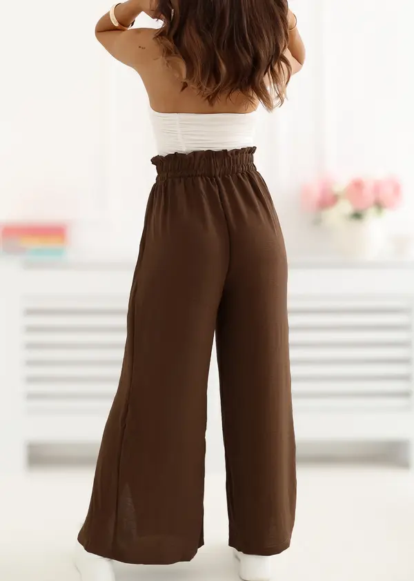 Factory Price Тъмнокафяви широки панталони с цепки