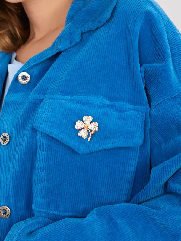 RUE PARIS Тъмносиня парка от щраус с брошки