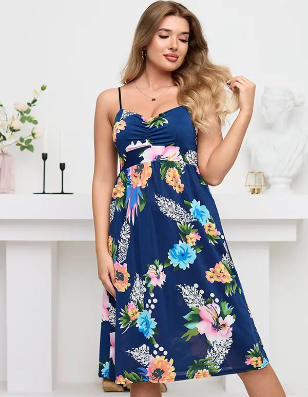 Resti Тъмносиня рокля Resti с флорален мотив