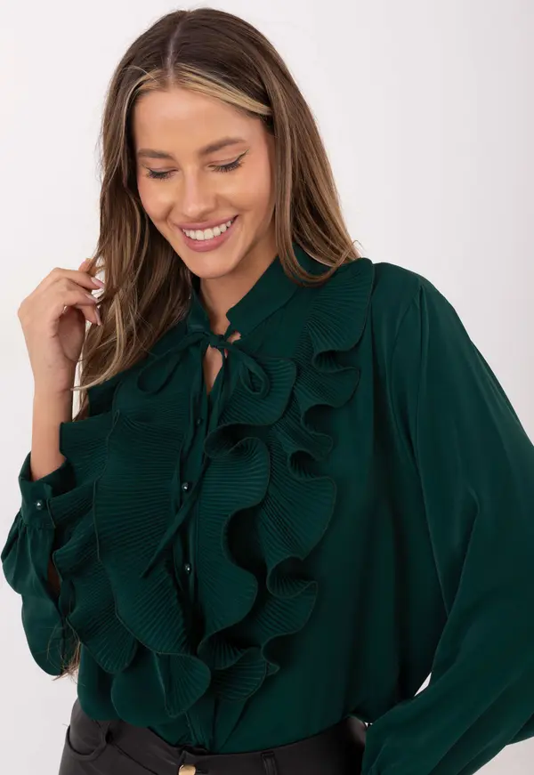 Factory Price Тъмнозелена блуза с волани