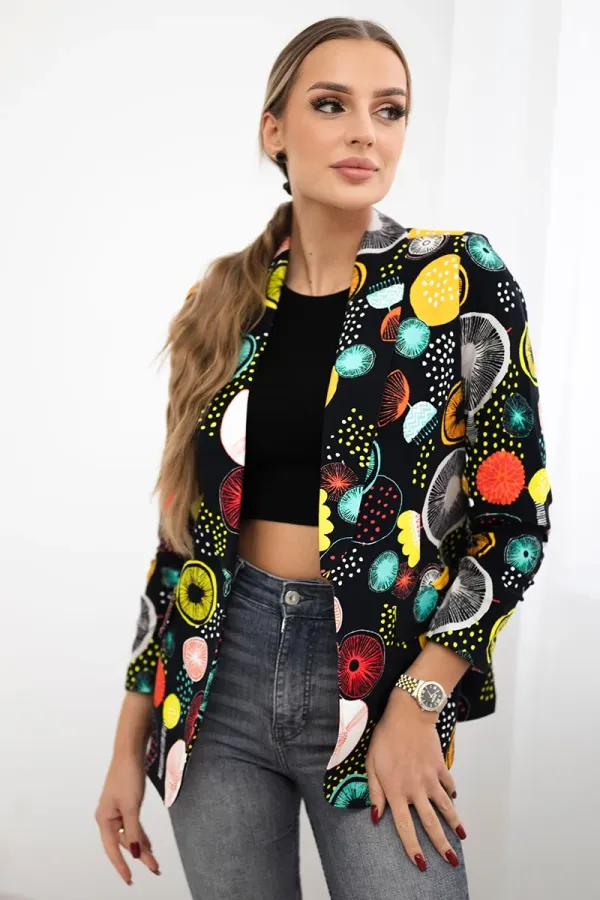 Turecki Turecki Cotton jacket with a colorful print ecru+black