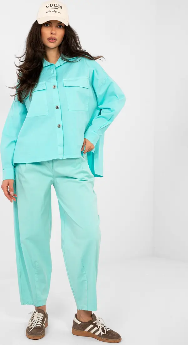 Italy Moda Тюркоазена риза с дълъг ръкав