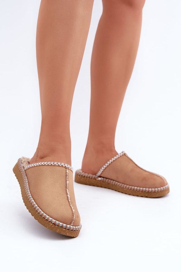 Inblu Удобни домашни обувки чехли с бродерия дамски Inblu FX000021 Camel