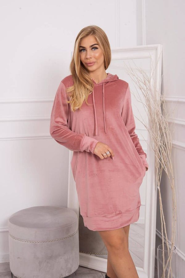 marka niezdefiniowana Velour dress with hood navy pink
