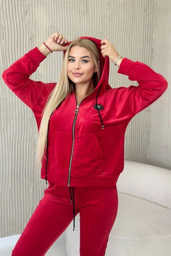 Włoski Velour set sweatshirt + trousers red