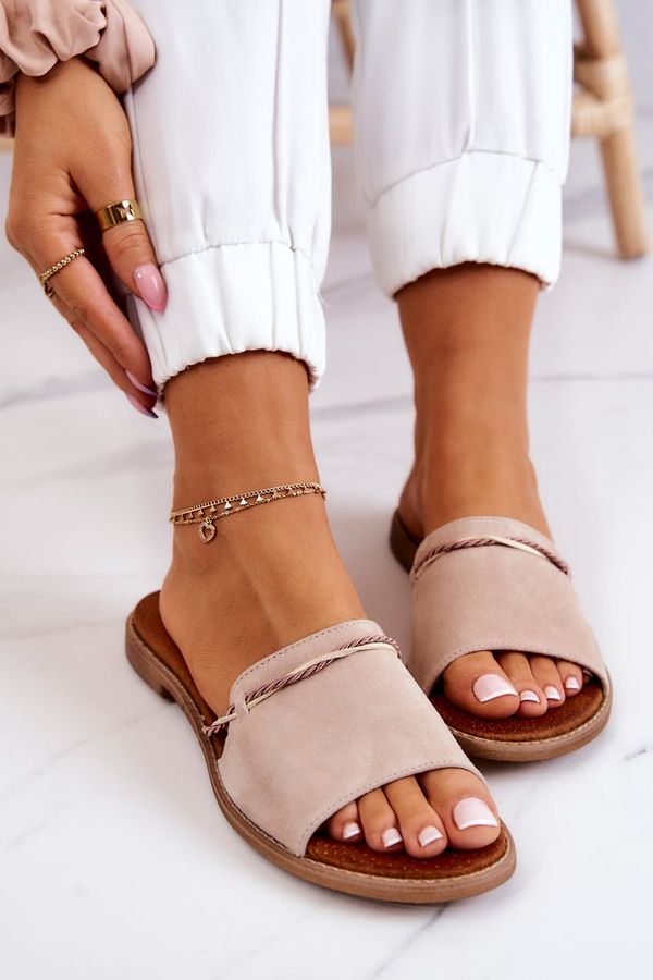 Lewski Shoes Велурени чехли Lewski Shoes 3047 бежово