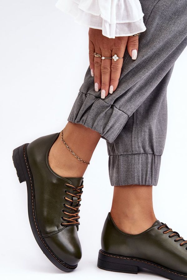 VINCEZA VINCEZA Дамски кожени обувки с връзки Тъмнозелен накер