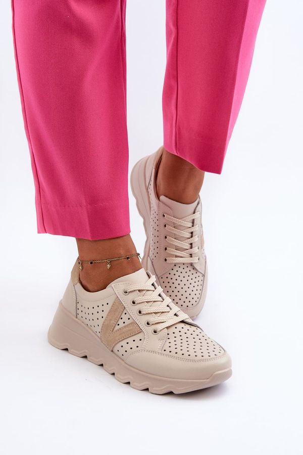 VINCEZA VINCEZA Дамски кожени олекотени спортни обувки бежови Eleonori