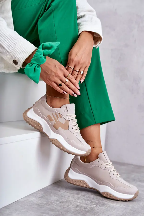 VINCEZA VINCEZA Дамски спортни обувки с връзки Бежови Tolea