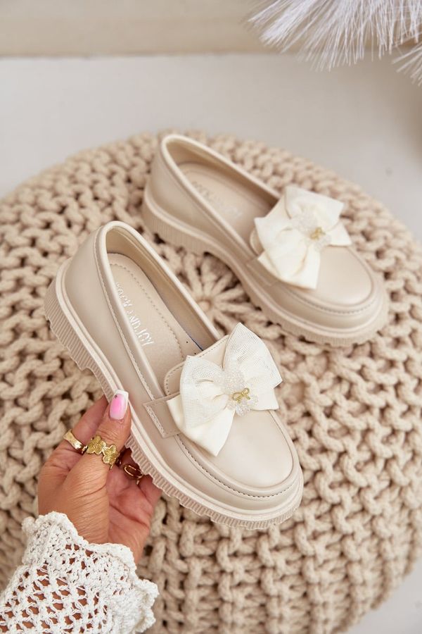 VINCEZA VINCEZA Детски мокасини с панделка еко кожа бежови Avallesa