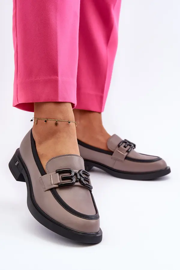 VINCEZA VINCEZA Елегантни кожени дамски мокасини тъмно бежови Triana