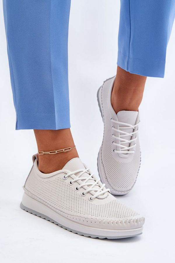 VINCEZA VINCEZA Кожени дамски спортни кецове бежови Lalnai