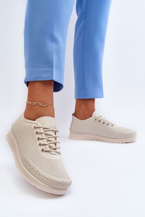 VINCEZA VINCEZA Кожени дамски спортни кецове бежови Lalnai