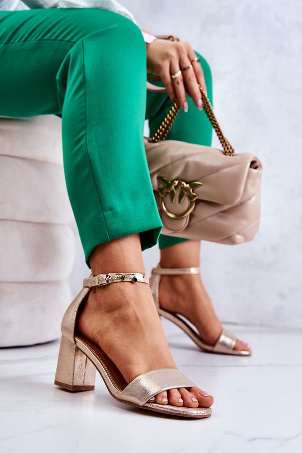 VINCEZA VINCEZA Модни дамски сандали на ток Gold Lucida