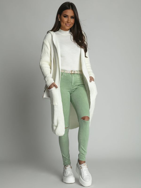 FASARDI Warm cardigan with cream hood