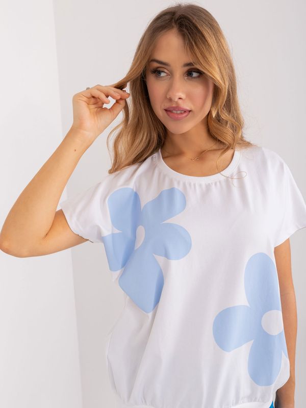 Fashionhunters White and light blue floral blouse RUE PARIS