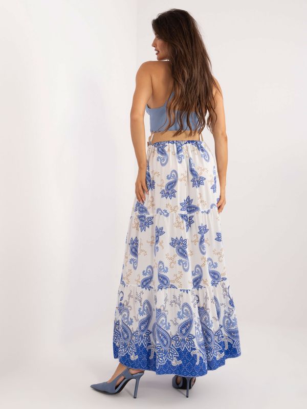 Fashionhunters White and navy blue summer skirt with belt