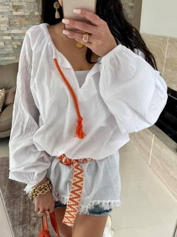 By o la la White boho shirt with white top and belt By o la la