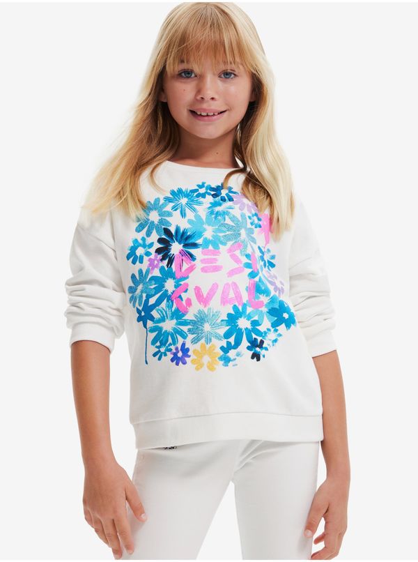 DESIGUAL White Girly Sweatshirt Desigual Bloom - Girls