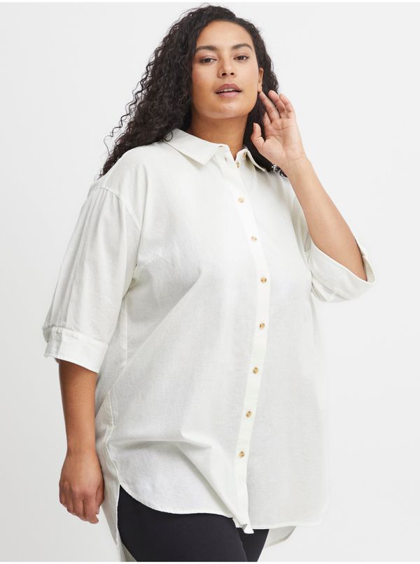 Fransa White Ladies Shirt with Linen Fransa - Ladies