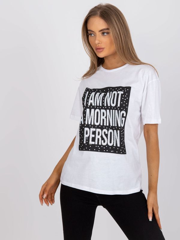 Fashionhunters White T-shirt with application and short sleeves