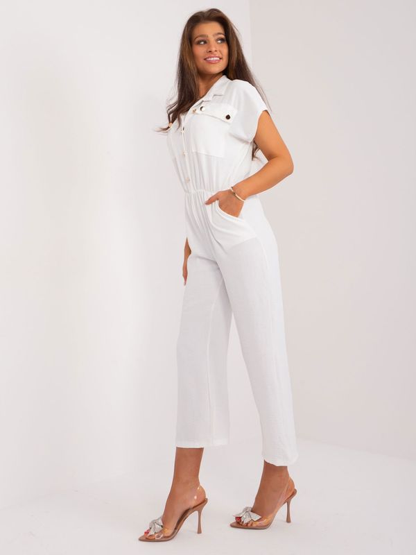 Fashionhunters White women's jumpsuit with elastic waistband
