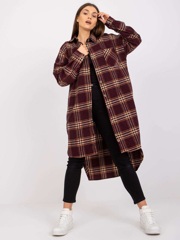 Fashionhunters Wine yellow plaid shirt with long sleeves