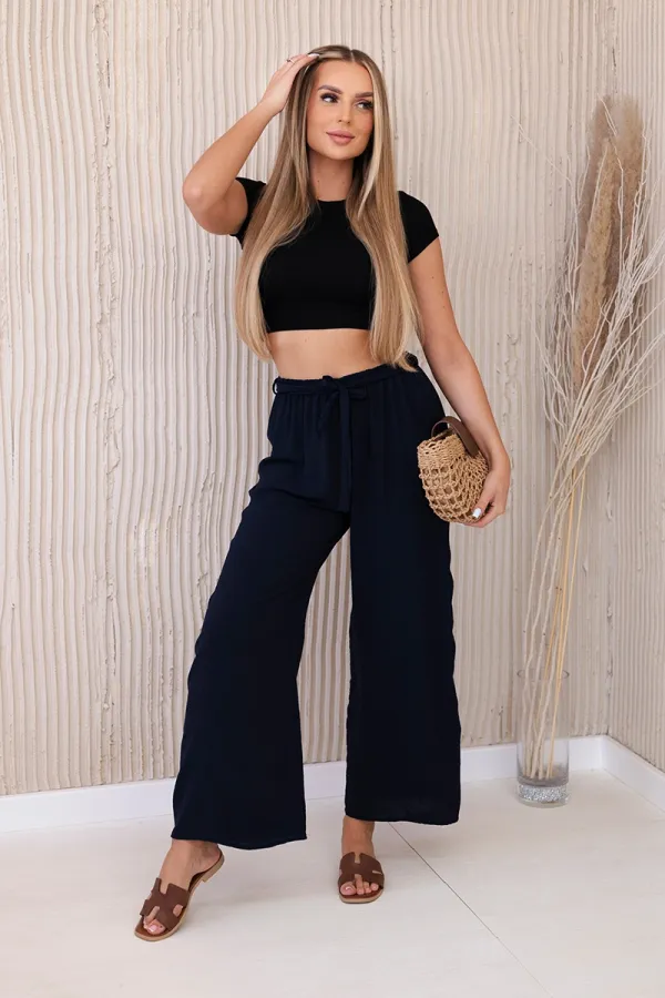 Kesi Włoski Włoski Trousers with a wide waistband navy blue