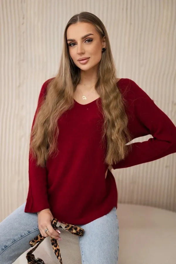 Włoski Włoski V-neck sweater burgundy