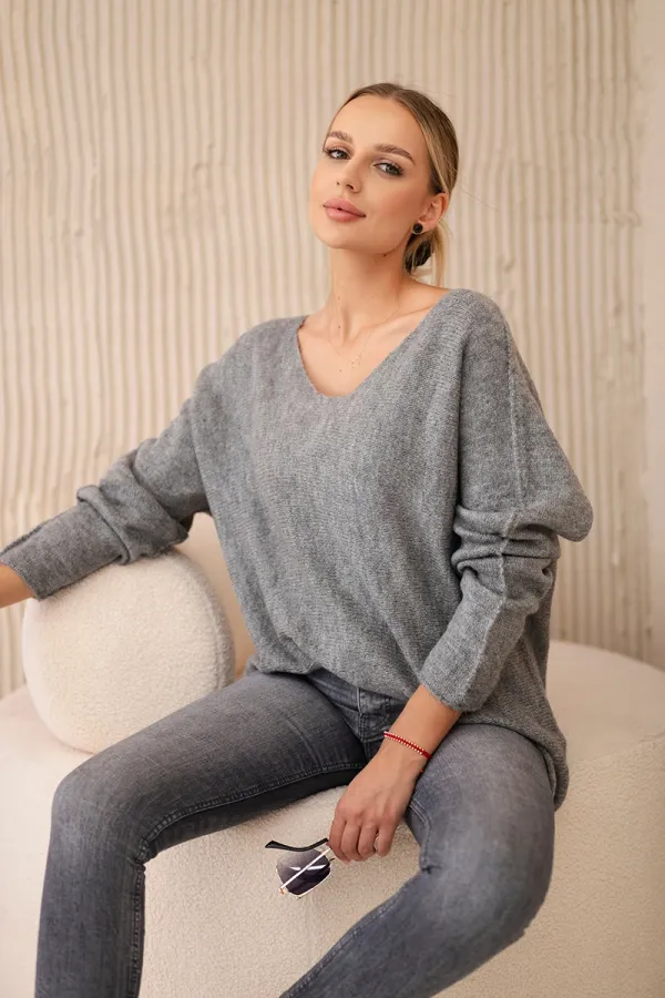 Kesi Włoski Włoski V-neck sweater dark gray