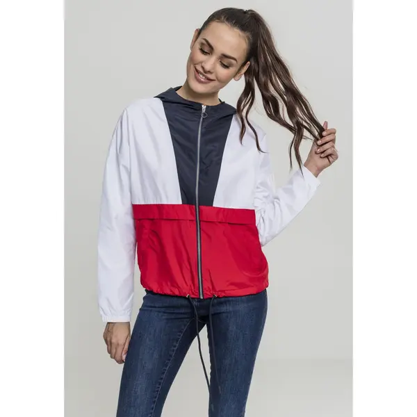 Urban Classics Women's 3-Tone Oversize Windbreaker Dark Blue/White/Fiery Red