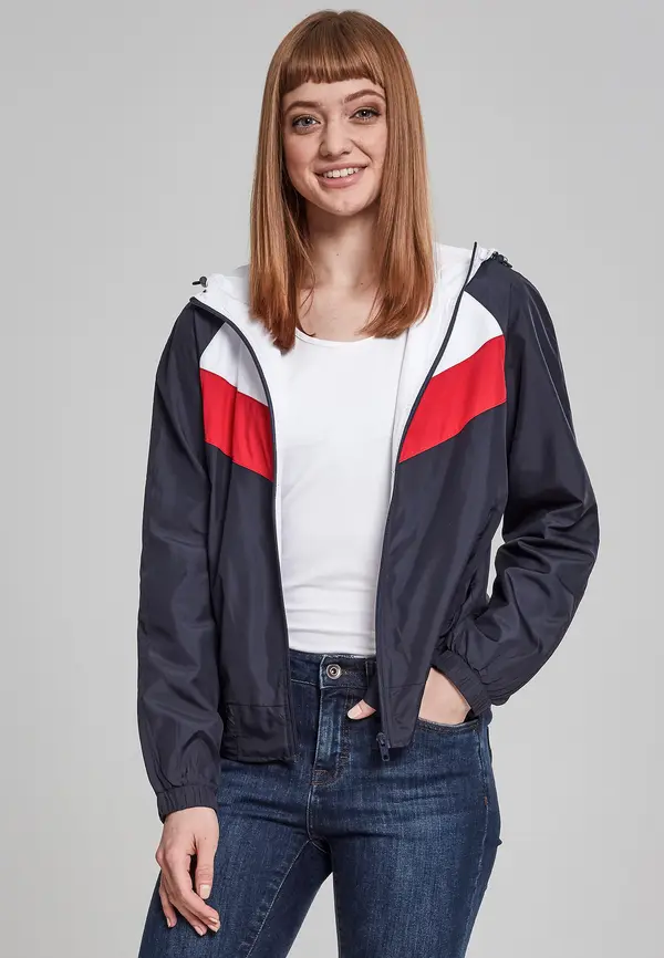 Urban Classics Women's 3-Tone Windbreaker Navy/White/Fiery Red