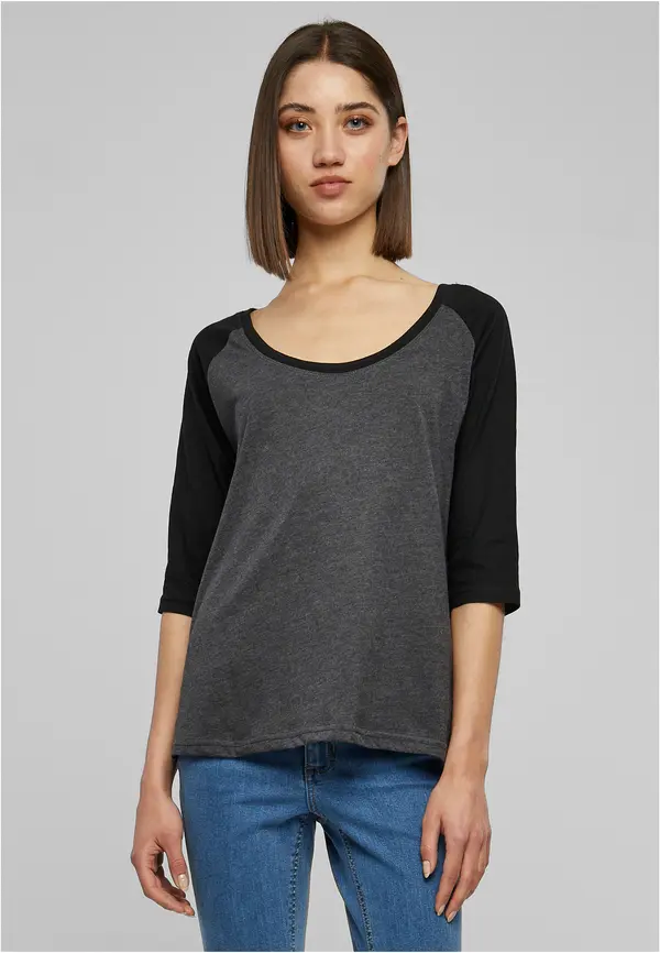 Urban Classics Women's 3/4 contrasting raglan t-shirt charcoal/black