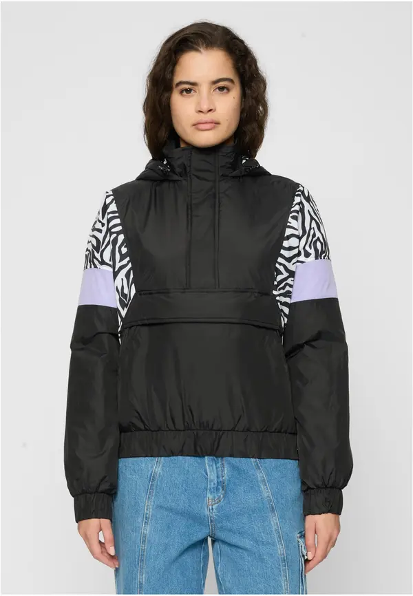 Urban Classics Women's AOP Mixed Pull Over Jacket Black/Zebra