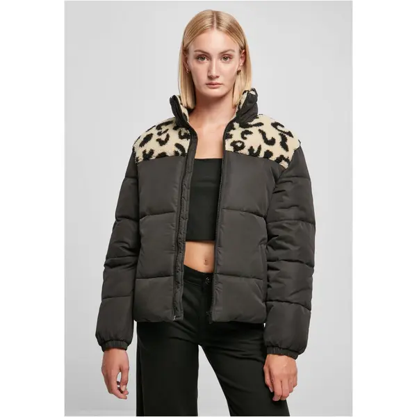 Urban Classics Women's AOP Sherpa Mixed Puffer Jacket Black/sandleo