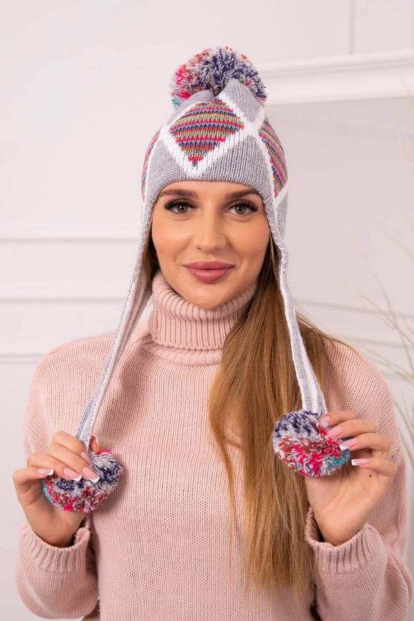 marka niezdefiniowana Women's cap with long ears Eunika K322 gray+red