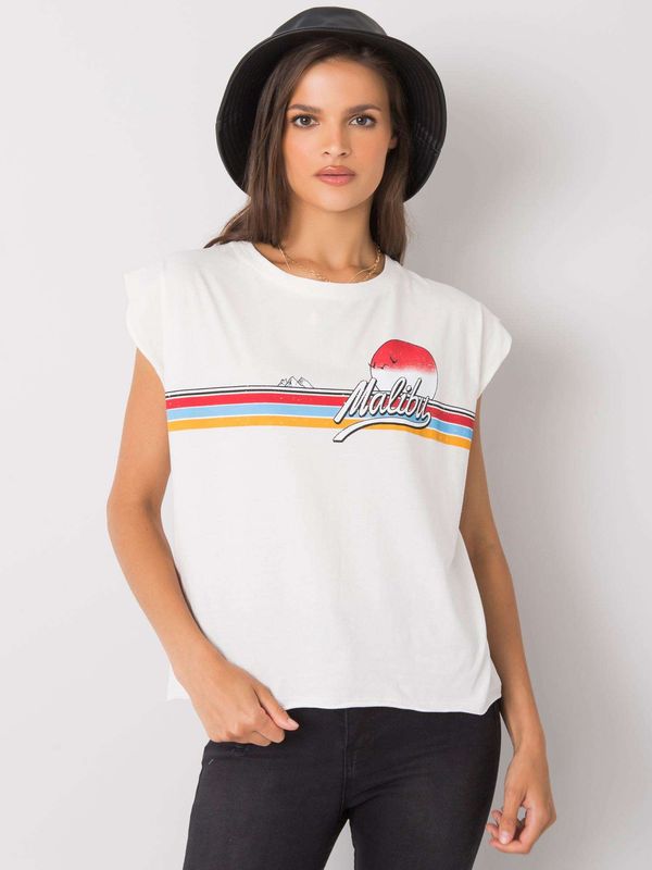 Fashionhunters Women's cotton T-shirt Ecru with print