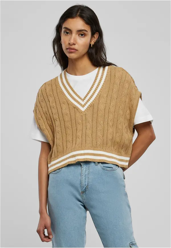 Urban Classics Women's Cropped Knit College Slipover Unionbeige