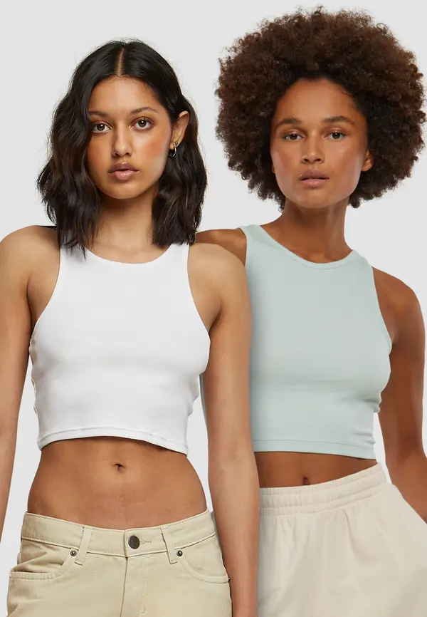 Urban Classics Women's Cropped Rib Top - 2 Pack Mint+White