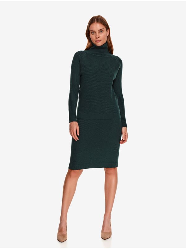 Top Secret Women's Dark Green Ribbed Sweater with Stand-Up Collar TOP SECRET - Women
