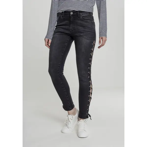 Urban Classics Women's Denim Pants Lace Up Skinny Pants - Black