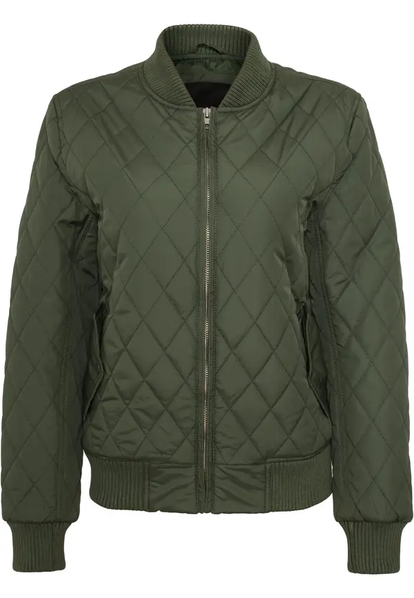 Urban Classics Women's Diamond Quilt Nylon Jacket Olive
