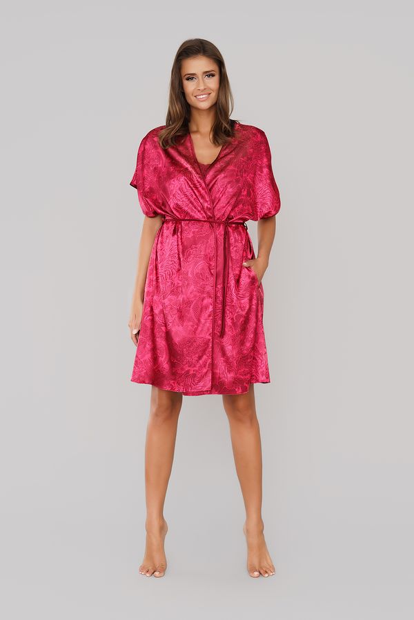 Italian Fashion Women's dressing gown Impresja with short sleeves - burgundy