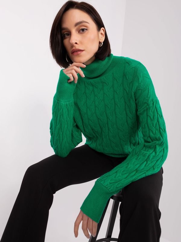 Fashionhunters Women's green turtleneck with braids