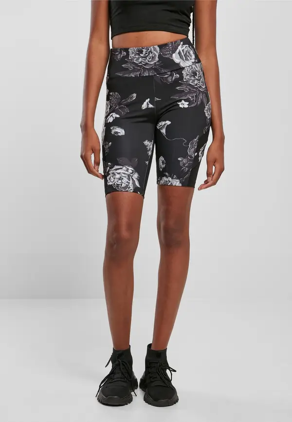 Urban Classics Women's High Waist Tech Mesh AOP Cycle Shorts darkflower