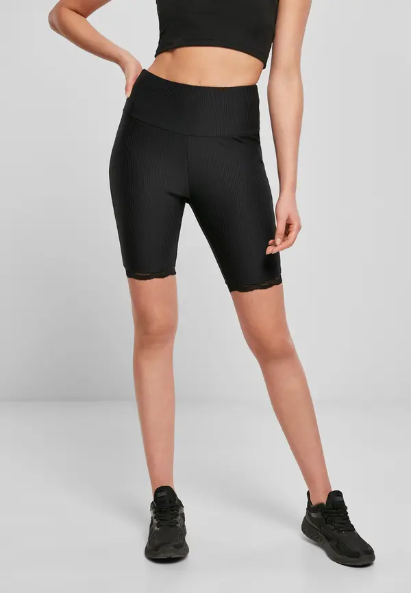 Urban Classics Women's high-waisted cycling shorts with lace trim black