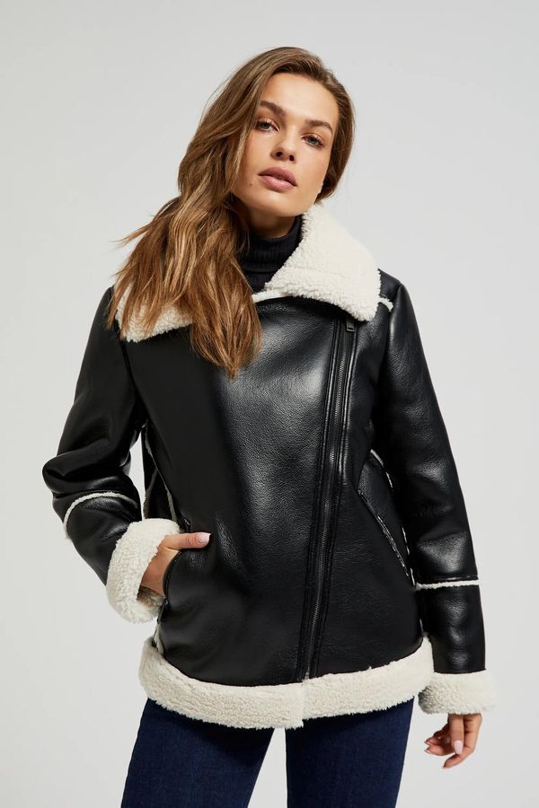 Moodo Women's jacket made of artificial sheepskin MOODO - black