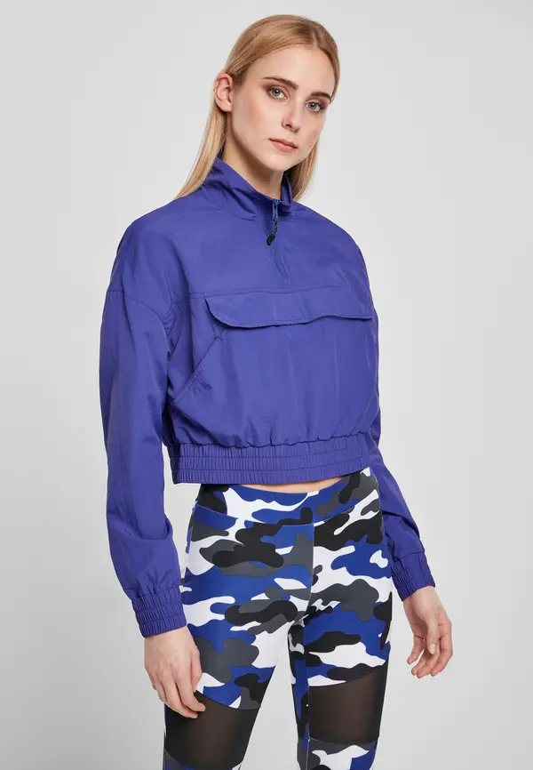 Urban Classics Women's jacket with cropped crinkle nylon, blue-purple