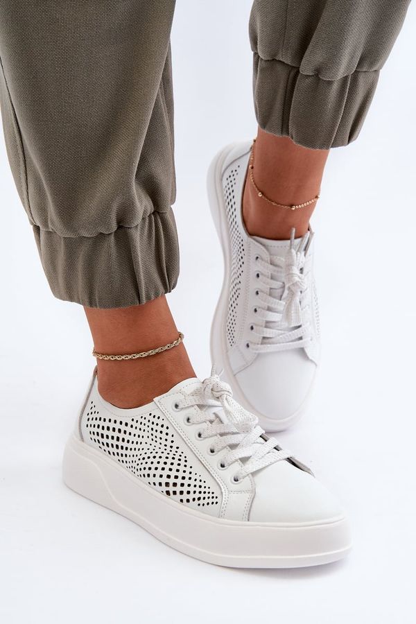 Kesi Women's leather platform sneakers, white S.Barski