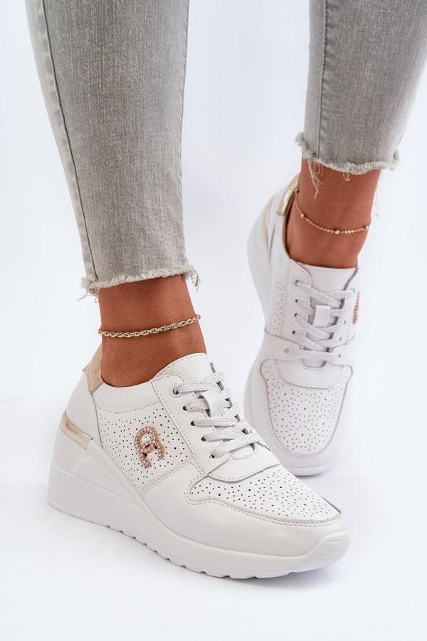 Kesi Women's leather wedge sneakers white D&A